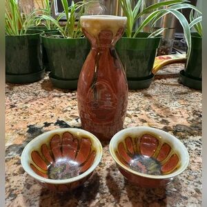 Japanese Hand Painted Glazed Sake Set